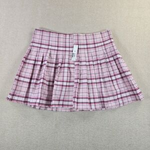 No Boundaries Pink Plaid Pleated Skirt XXL 19 NWT Polyester Mini